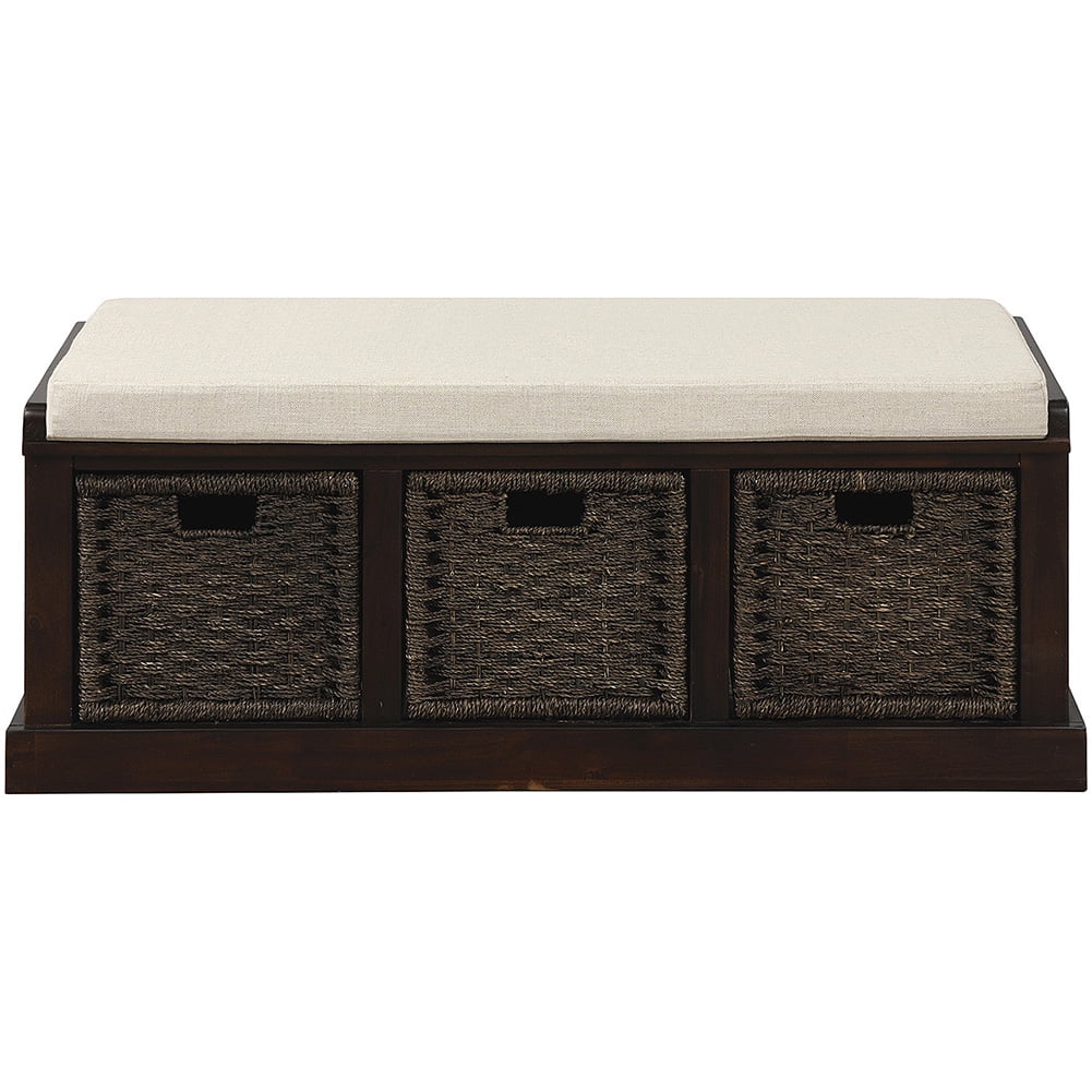 Lowestbest Rustic Storage Bench with 3 Basket, Entryway Bench Storage Bench with Removable Cushion (Espresso) Lowestbest Rustic Storage Bench with 3 Basket, Entryway Bench Storage Bench with Removable Cushion (Espresso)