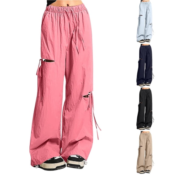 Girls Pants Asymmetric Distressed Wide Leg High Waist Loose Fit Cargo Pants for Girls Casual Outdoor Summer Thin Comfortable Versatile Styling Size 17-18 years