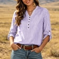 thumbnail image 4 of KyCheLot Women's Stripe Shirts Solid Color Button V Neck Rolled Half Sleeve Shirts Fashion Comfy Casual Blouses, 4 of 8