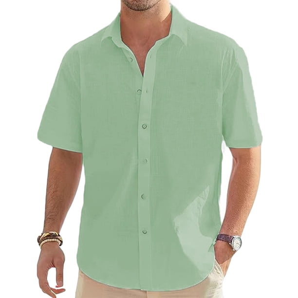 Ceisia Men's Relaxed Fit Linen-Like Turndown Collar Short Sleeve Casual Button-Down Shirts Gifts