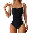 thumbnail image 2 of Women's One Piece Swimsuit Solid Color with Removable Bra Pads No Underwire Bikini Style for Beach Vacation,Black,L, 2 of 6
