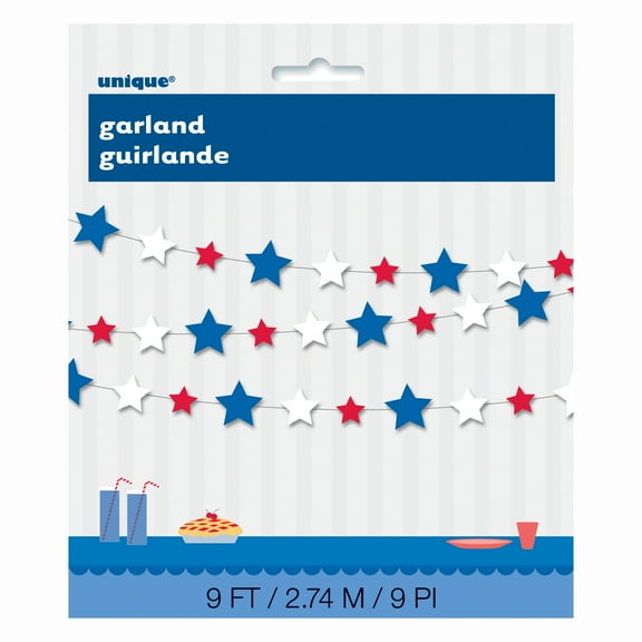 9ft Paper Patriotic Red, White, and Blue Star Garland