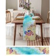 thumbnail image 3 of ERUNPONLY Teal Coastal Slippers Table Runner - 90 Inch Long Summer Beach Shell Seaside Cotton and Linen Blended Dress Scarves Farmhouse Table Runner for Kitchen Dining, Coffee Table, 13"x90", 3 of 8