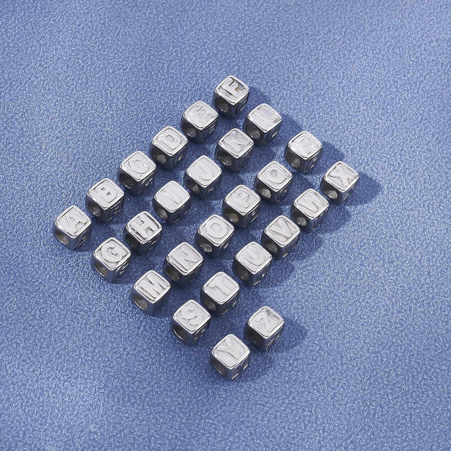 26pcs 8mm Cube Bead with Letter A-Z Spacer Beads Stainless Steel European Beads 4mm Large Hole Metal Stopper Beads for Jewelry Making Colorful
