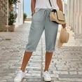 thumbnail image 5 of Qiopertar Women's Casual Drawstring Elastic Waist Faux Denim Capri Pants Solid Color Fashion Cropped Trousers Relaxed Fit Spring Summer Comfy Pants, Gray L, 5 of 6