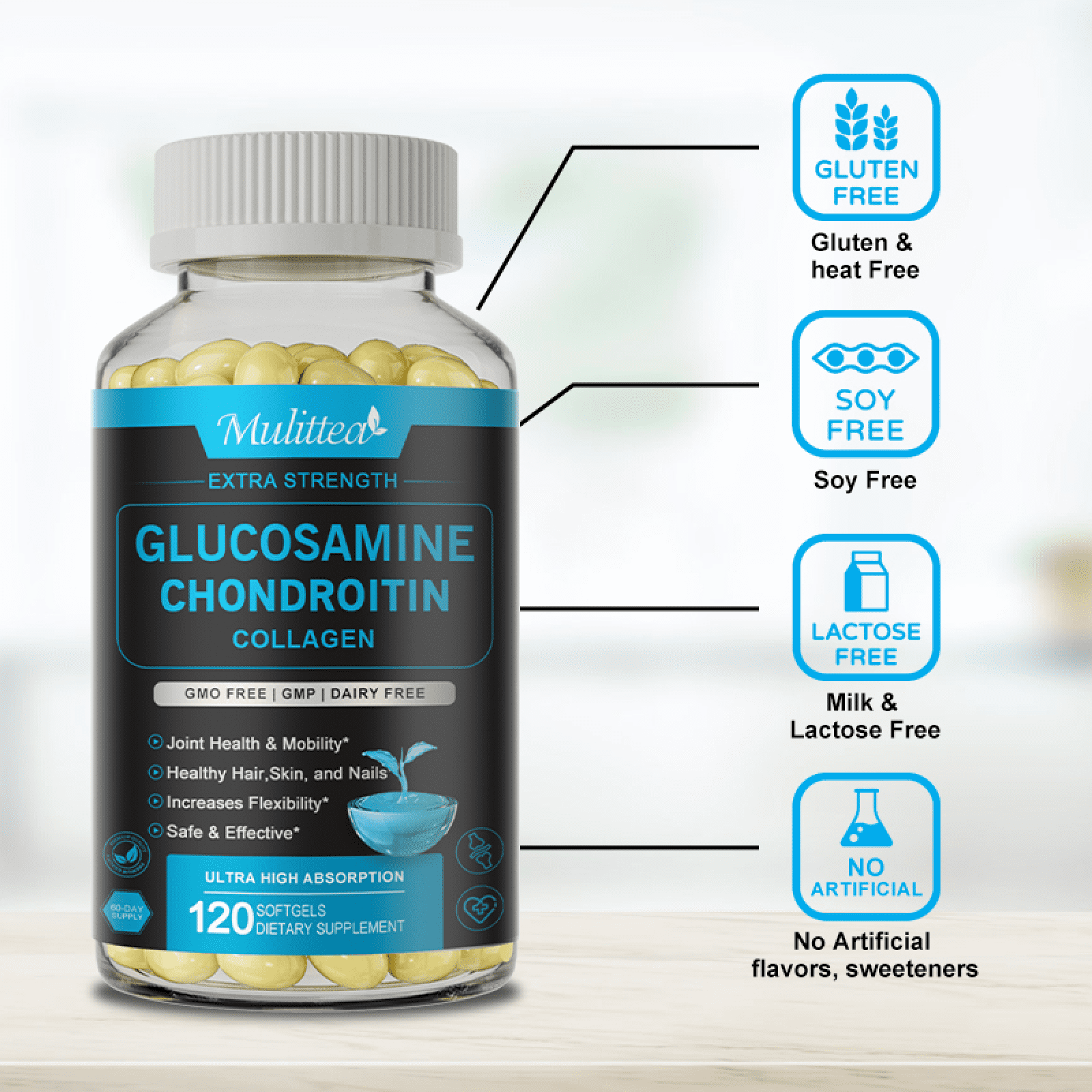 (2 Pack)Triple Strength Joint Health Dietary Supplement with Glucosamine Chondroitin MSM and Vitamin D, 120 Count