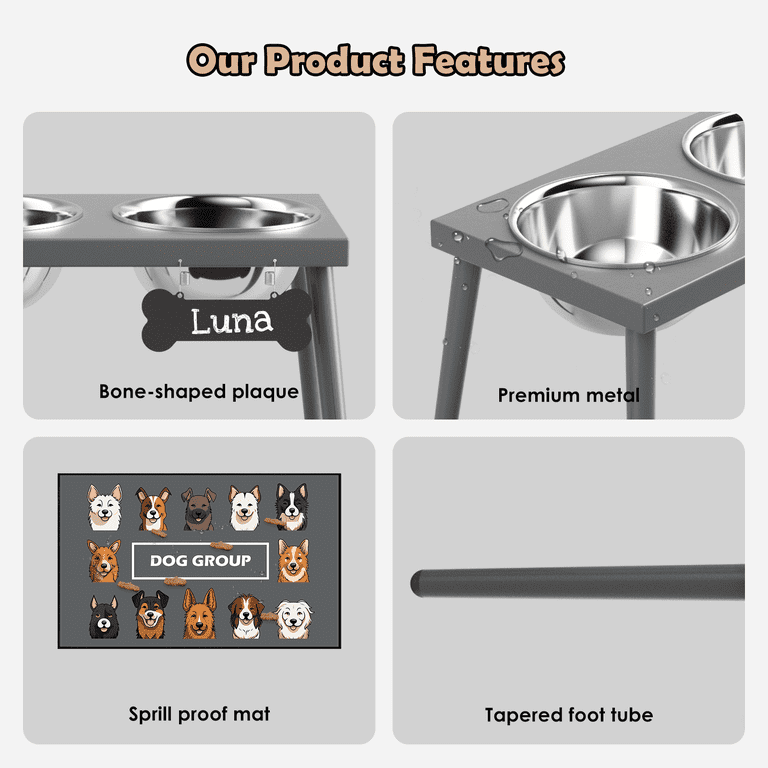 SHAINFUN Raised Dog Bowl Stand with Mat, 10 in, 2 x 58oz Bowls photo 3