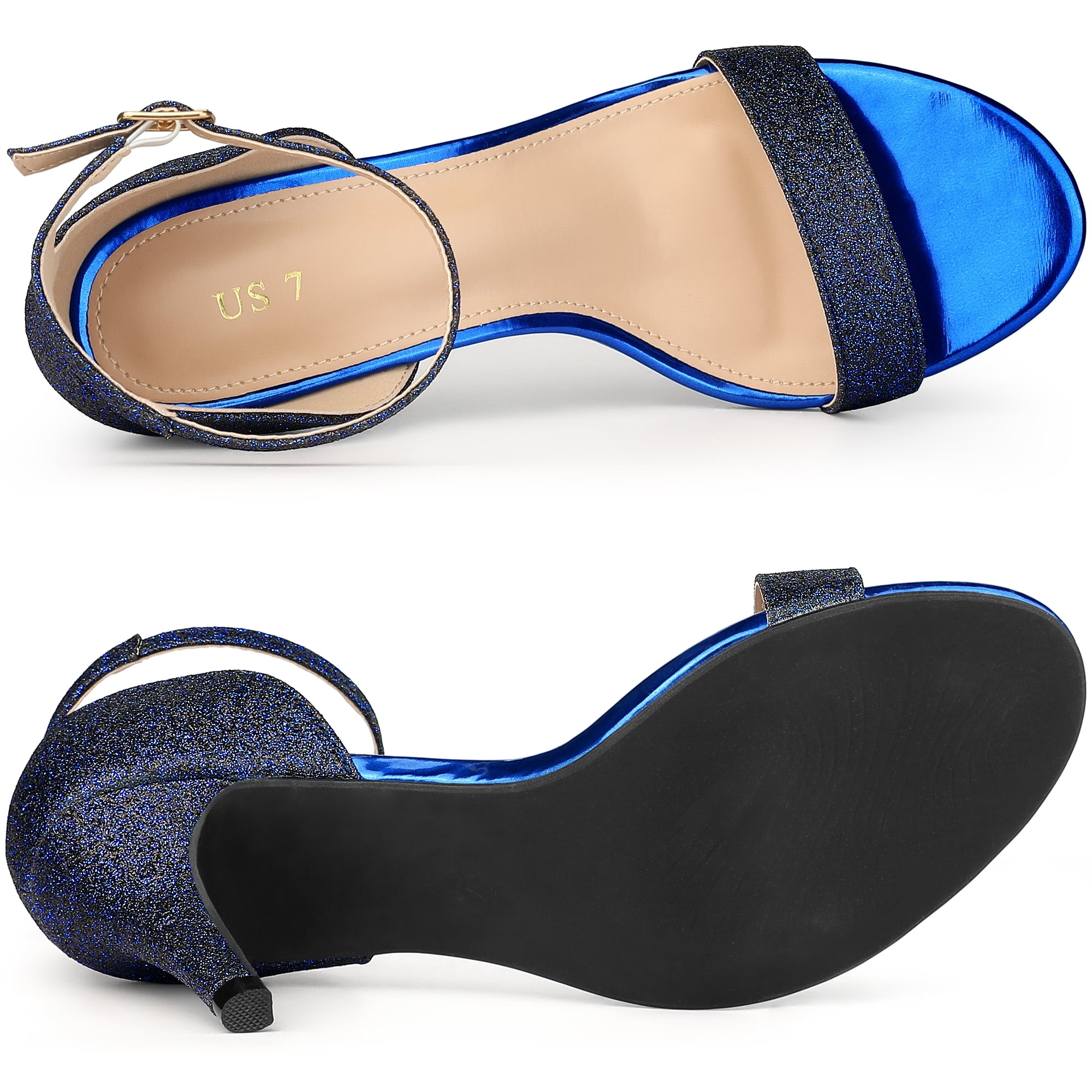DARING DIVA Women's Glitter Ankle Strap Stiletto Heel Sandals Black Blue 9
