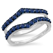 Dazzlingrock Collection 0.95 Carat (ctw) 14K Round Blue Sapphire Wedding Enhancer Guard Double Band 1 CT, White Gold, Size 8.5