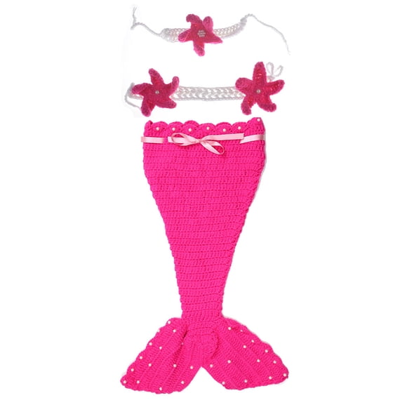 EeaseMX juego de accesorios de fotografía de sirena para recién nacidos, disfraz de bebé, suéter de ganchillo tejido, trajes de cosplay (rosa)