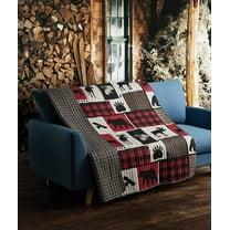 Virah Bella Red & Black Patchwork Lodge Plaid Quilted Throw Blanket - 50" x 60"