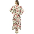 thumbnail image 4 of Bimba Women's Floral Printed White Full Kimono Sleeve With Drawstring Kaftan-26, 4 of 5