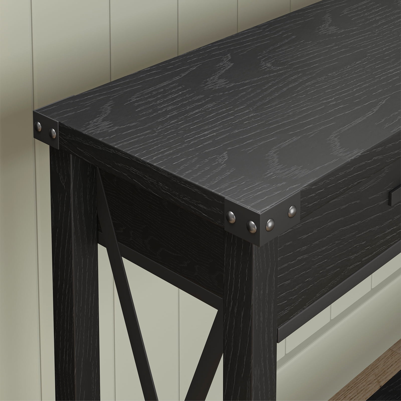 Console Table with 2 Drawers, Farmhouse Entryway Table with Storage Shelf, Accent Wood Sofa Table for Living Room, Hallway, Foyer - Black