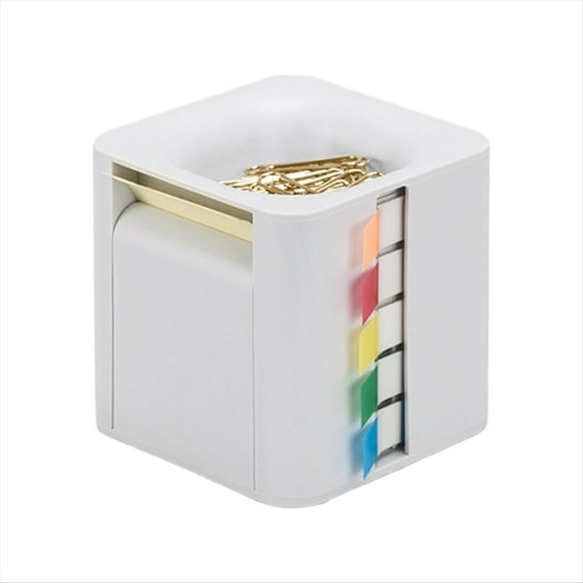 Portanotas Adhesivas 5 en 1 con Forma de Cubo. Dispensador Multifunción con Notas Adhesivas Emergentes, Pestañas Adhesivas y Rollos Adhesivos. A
