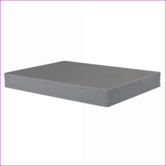 Mattress Foundations | Twin XL Foldable Metal Box Spring Bed Base with Detachable Linen Cover | Gray | Polyester