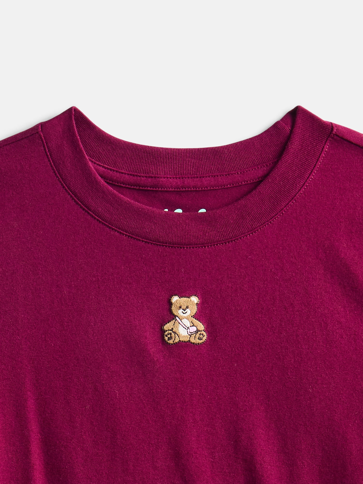 Wonder Nation Girls' Embroidered Icon Tee with Short Sleeves, Sizes 4-18 & Plus