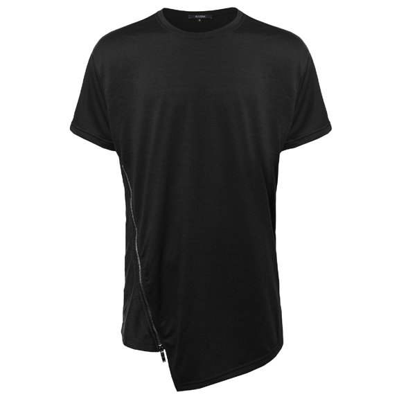 FashionOutfit Men's Solid Asymmetric Zipper Side Front Short Sleeves Tee Shirt