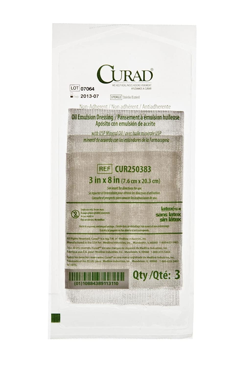 CURAD CUR250383 Sterile Oil Emulsion Gauze Dressing Nonadherent 3 IN x ...