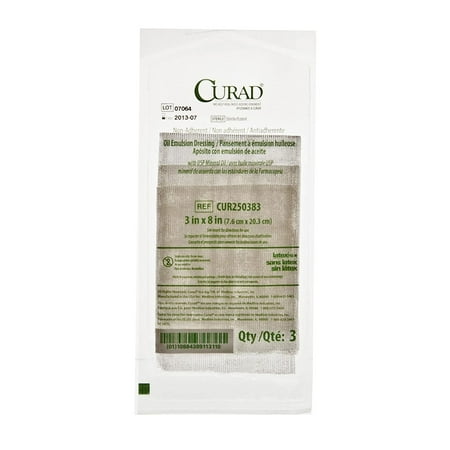 CURAD CUR250383 Sterile Oil Emulsion Gauze Dressing Nonadherent 3 IN x 8 IN (Pack of 3)