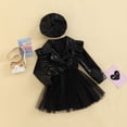 thumbnail image 4 of Fortune Robe en Cuir pour Petites Filles, Robe Tutu à Manches Longues Patchwork avec Béret et Chapeau, 4 of 9