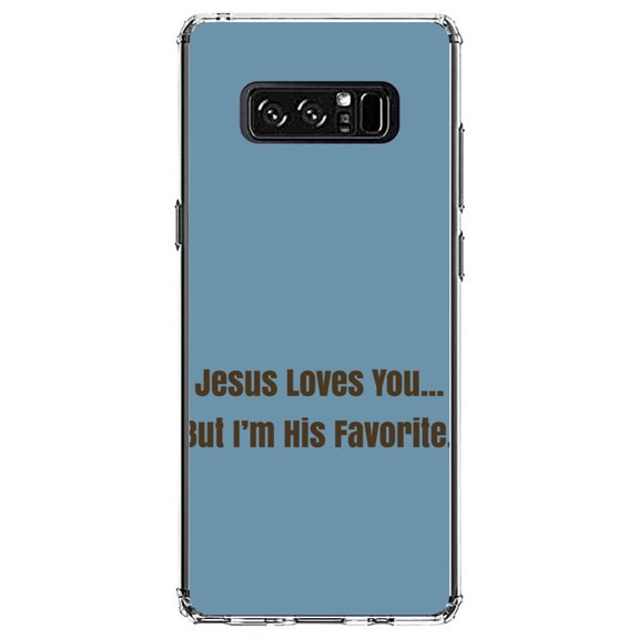 DistinctInk Clear Shockproof Hybrid Case for Samsung Galaxy Note 8 - TPU Bumper, Acrylic Back, Tempered Glass Screen Protector - Jesus Loves You… But I'm His Favorite - Christ