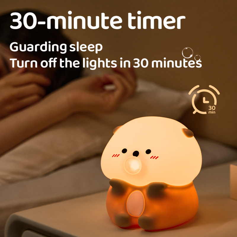 Sea Otter Night Light for Kids, Rechargeable Blowing Bubbles Sea Otter  Silicone Night Light with Timer, Dimmable Nursery Lights for Kids Room Decor, Cute Lamp for Kids Baby Boys Girls