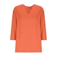 thumbnail image 4 of Womens Summer Tops Dressy Casual 3/4 Sleeve Scalloped Trim V Neck Shirts Ladies Loose Fit Basic Tunic T Shirts Blouse(Orange,L), 4 of 6