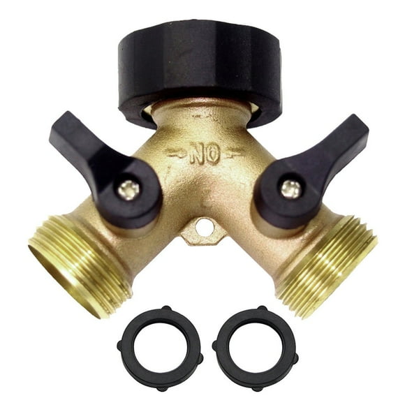 Heavy-Duty Solid Brass Garden Hose Y Splitter Connector with Two Female Faucet Adapters