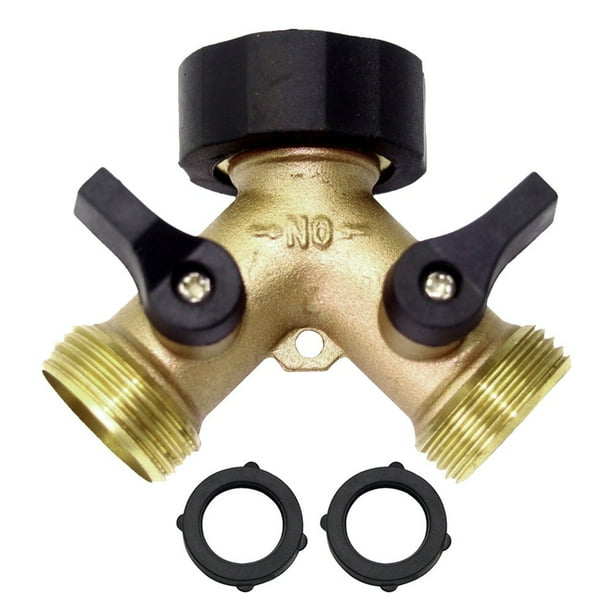 Divisor de manguera de jardín de latón de alta resistencia, conector en Y de 2 vías, 3/4", sin fugas, presión de agua de 80 PSI