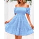 thumbnail image 5 of Vestido PRETTYGARDEN de algodón azul con hombros descubiertos para mujer, 5 of 8