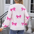 thumbnail image 5 of Womens Sweaters Pullover Long Sleeve Round-Neck Bow Tie Knitted Sweater Hot Pink M, 5 of 6