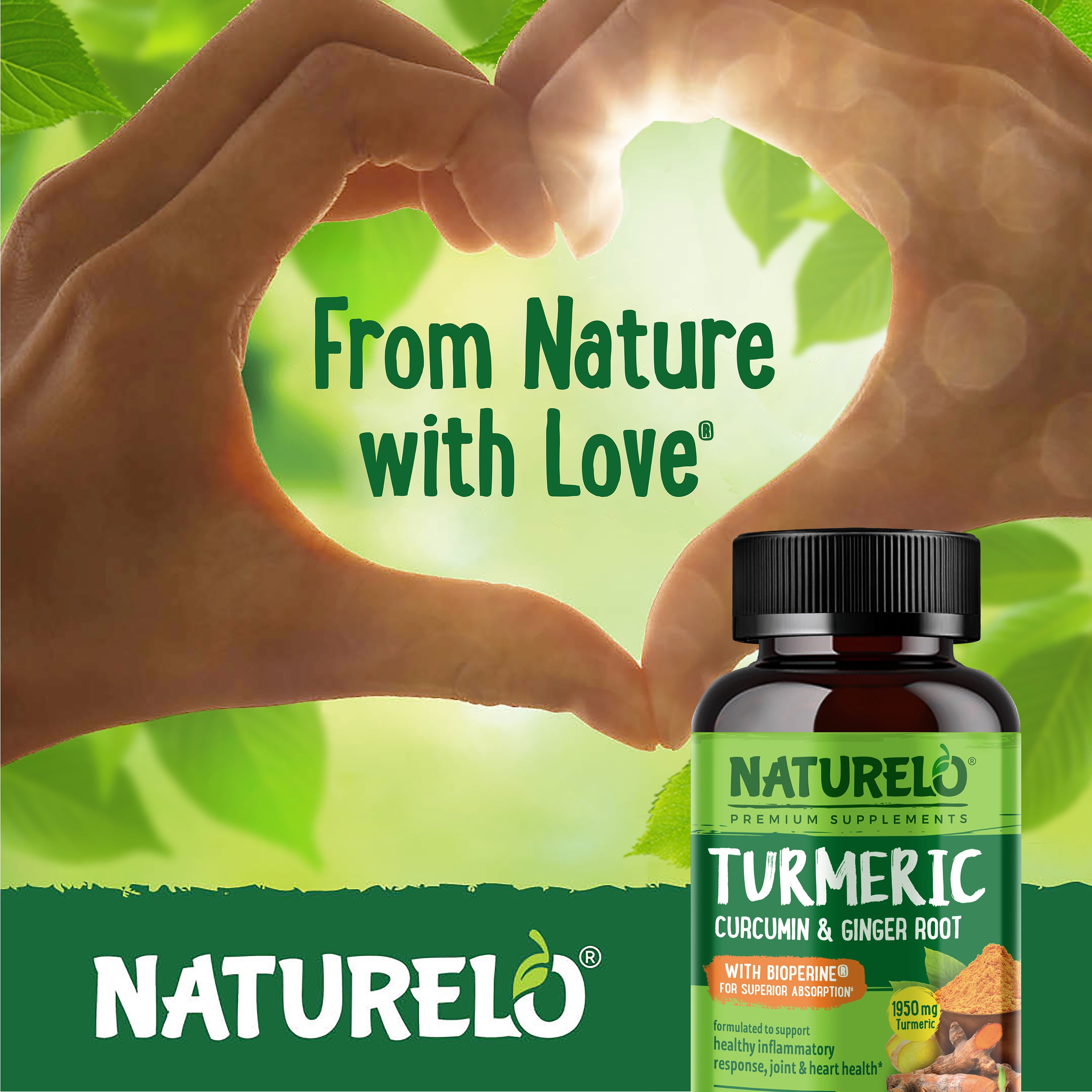 NATURELO Turmeric Curcumin - BioPerine for Better Absorption - Black Pepper, Ginger Root, Curcuminoids - Plant-based Joint Discomfort Support  - 120 Vegan Capsules