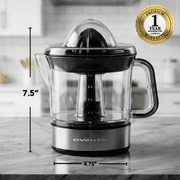 OVENTE Electric Citrus Juicer Machine with 2 Cones, 24 oz, Black JE2572B | Pressure Activated, Pulp Control and Easy Pour Spout, Juice Squeezer for Orange, Lemon, Lime or Grapefruit