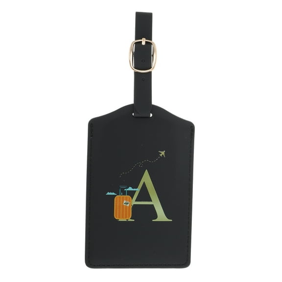 Unique Bargains 1 Pc Letter A Luggage Tag for Travel Black PU