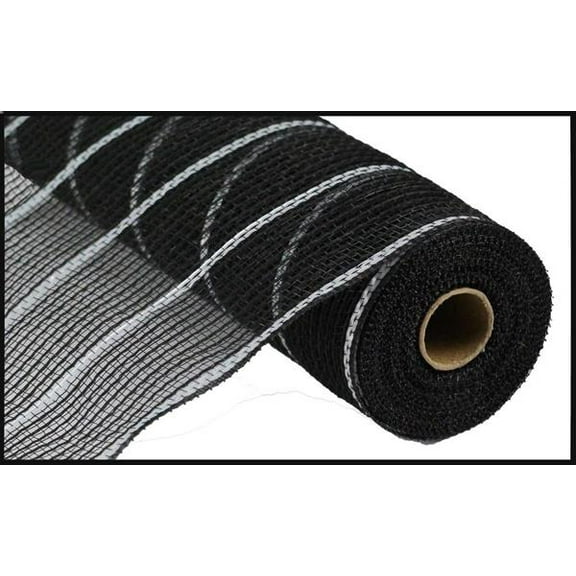 Poly Faux Jute Matte Metallic Mesh, 10.5 Inch x 10 Yards (Black, Matte Silver)