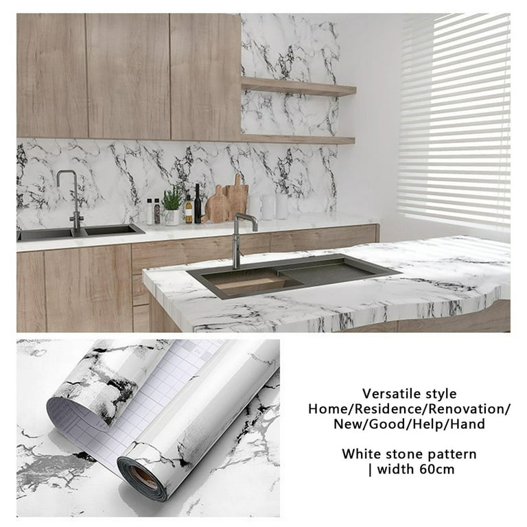 Marble Wallpaper Oil Proof Wall Stickers Kitchen Backsplash Protector, Size: 60cm*300cm, White