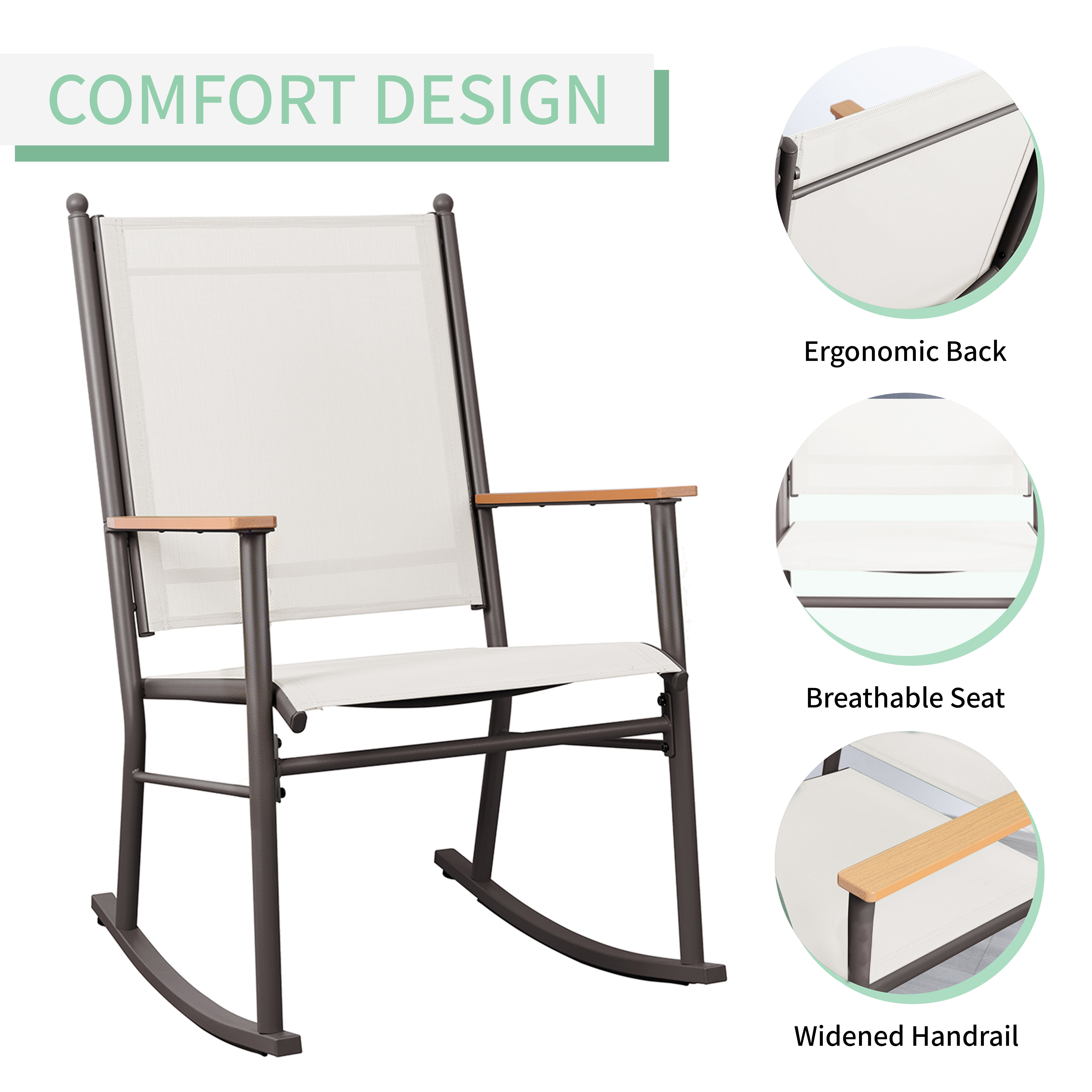 Walsunny Outdoor Patio Chairs Set of 2 Rockers Metal Rocking Chairs Furniture for Porch Backyard Lawn Garden,Cream