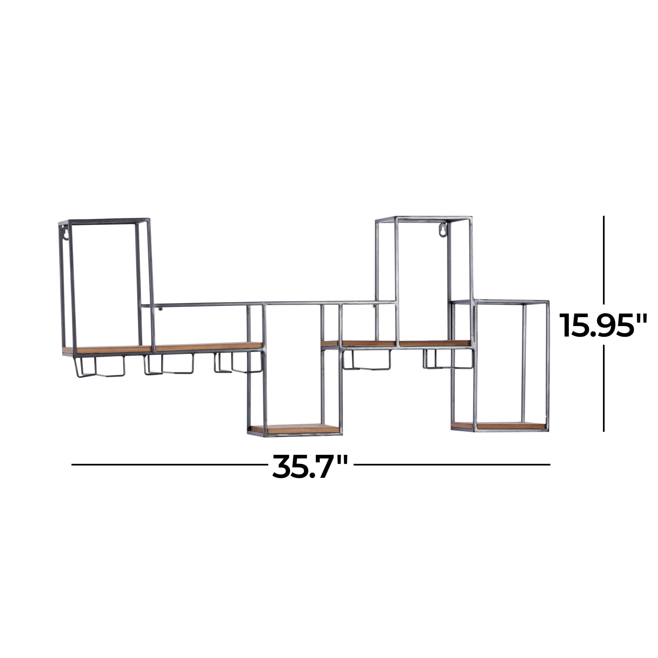 DecMode 36" x 16" Black Metal Geometric 7 Bottle Wall Wine Rack with 5 Glass Holder Slots, 1-Piece