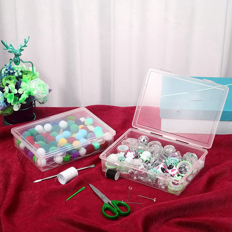 6 Pcs 7In x 9In x 2In Plastic Storage Box with Lid Multipurpose Craft Organizer Plastic Containers Clear Pencil Case