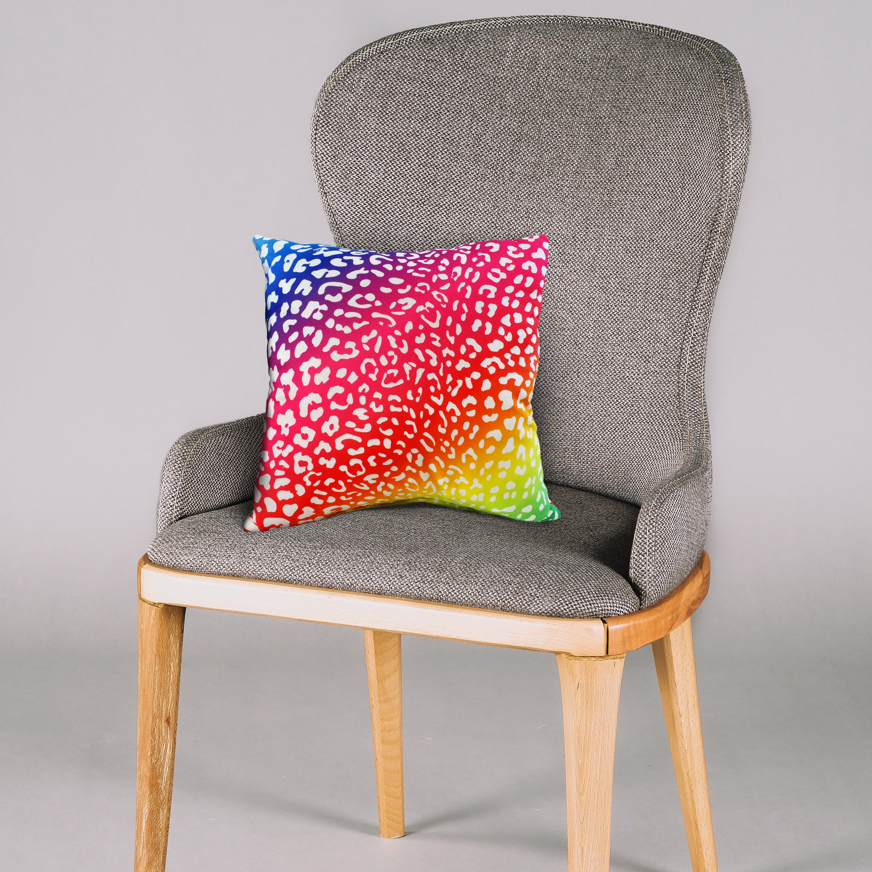 Everything Comfy Leopard Print Decorative Throw Pillow, 16x16 Inch, Rainbow Gradient/White,