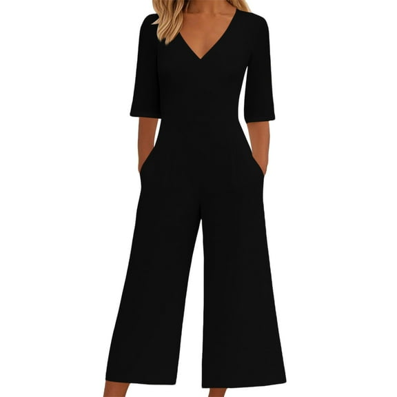 GILIGEGE Women's Casual Jumpsuits 2025 Summer Trendy Wrap V Neck Short Sleeve Wide Leg Pants Elegant Loose Rompers Outfits with Pockets Overalls for Women Loose Casual Short Sleeved Jumpsuit