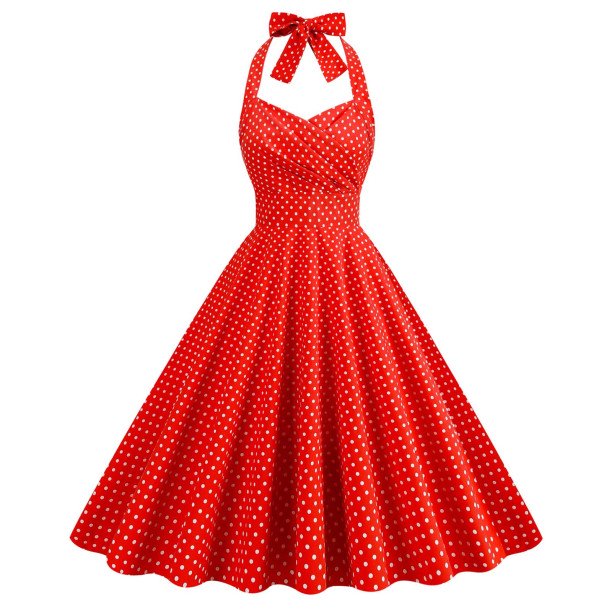 Pisexur Robes Rétro à Pois pour Femmes Vintage des Années 1950 à Col Licou Cocktail Robe de Soirée Évasée Robe de Bal des Années 50 60 Robes Rockabilly