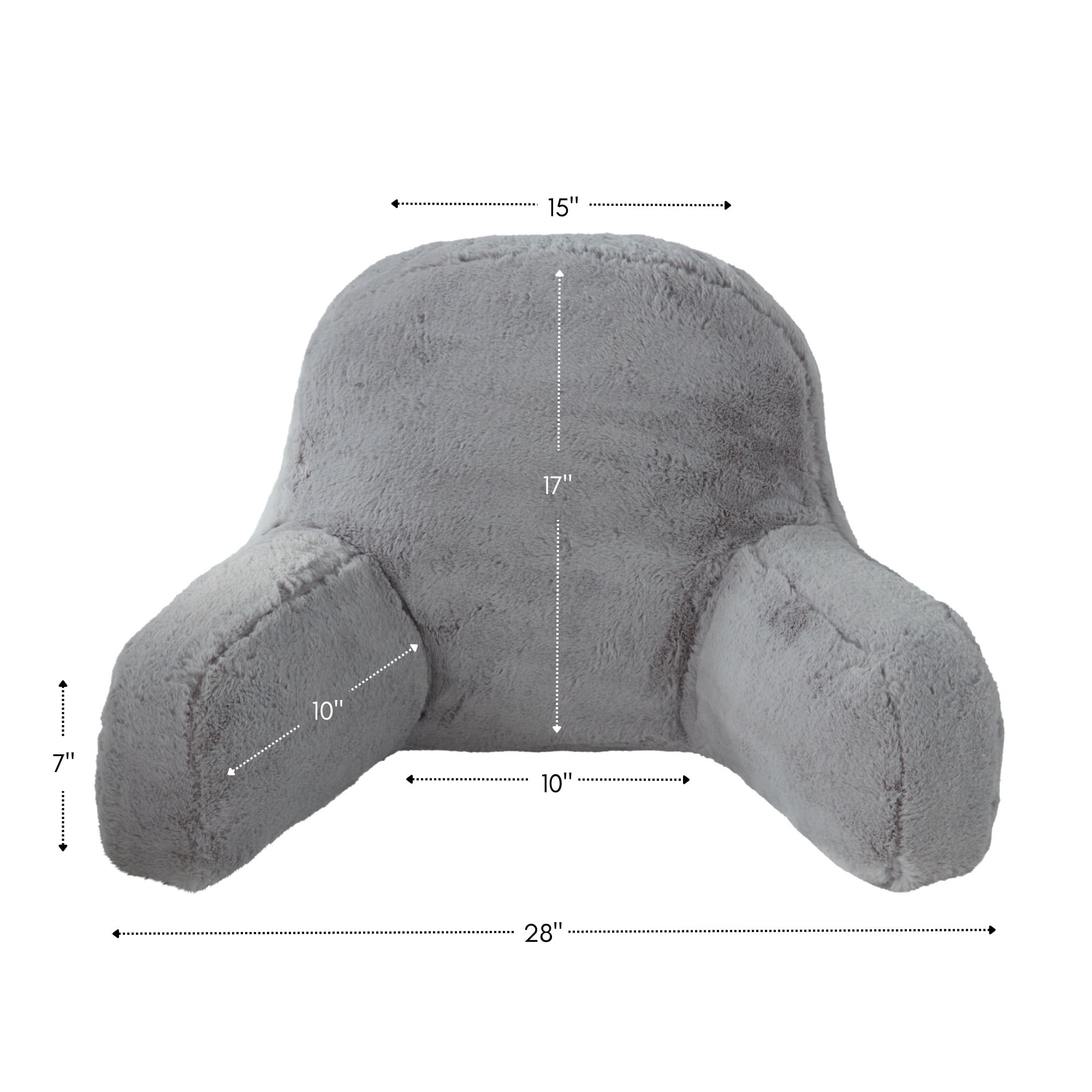 Faux Fur Bed Rest Pillow with Removable Cover, Whisker Gray