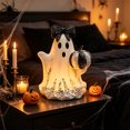 thumbnail image 5 of Halloween Cute Ghost, White Resin Ghost Figurine with Black Sequin Bow & Sparkly Pumpkin, Spooky But Cute Desktop Ornament for Halloween Party Decor, Shelf & Mantel Display, 5 of 5