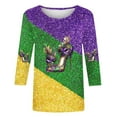 thumbnail image 4 of Mardi Gras Shirts for Women Funny Mask Graphic 3/4 Sleeve Striped Tee Shirt Loose Casual Crew Neck Party Tops Trendy Mardi Gras Outfit 2026, 4 of 6
