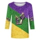 thumbnail image 4 of Tejiojio Mardi Gras Shirts for Women Patch Print 3/4 Sleeve Tops Carnival Party Tshirt Casual Crewneck Blouse, 4 of 5
