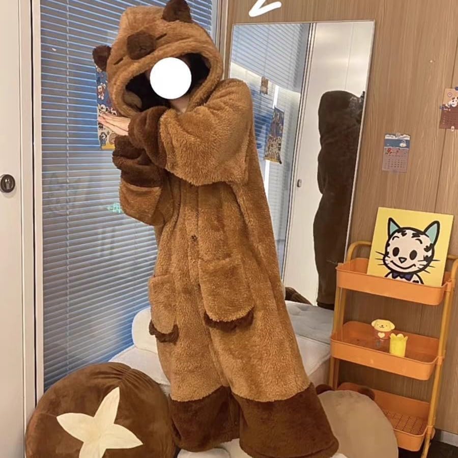 Capybara Onesies Robe Cute Capybaras Costume for Halloween Party Plush Capybara Pajama Hooded Bodysuit Jumpsuit Sleepwear for Halloween Christmas Gifts