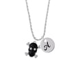 thumbnail image 2 of Delight Jewelry Silvertone Large Black Resin Skull with Clear Crystals Silvertone Script Initial Disc - A - Charm Necklace, 20"+3", 2 of 4