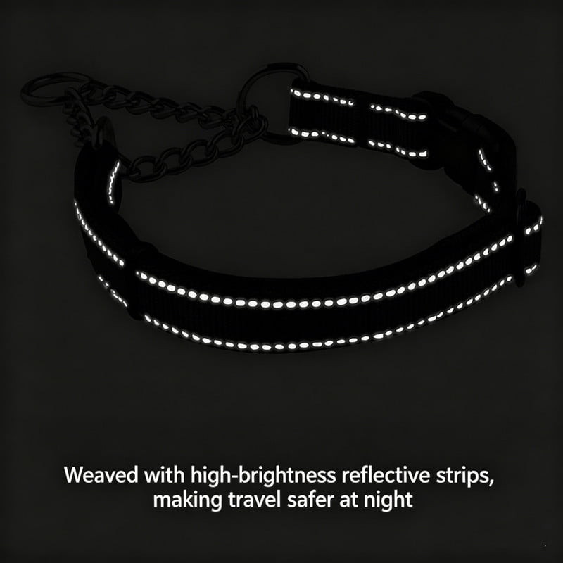 Martingale Dog Collars, Reflective Nylon Collar with Stainless Steel Chain, Adjustable Walking Training Dog Collars with Quick Release Buckle, Suitable for Small Medium Large Dogs