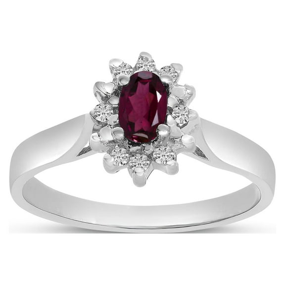 14k White Gold Oval Rhodolite Garnet And Diamond Ring